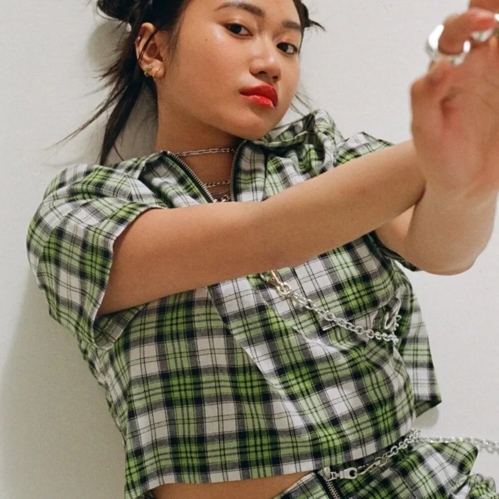 Urban Outfitters The Ragged Priest Cooler Green Black Plaid Chain Shirt S